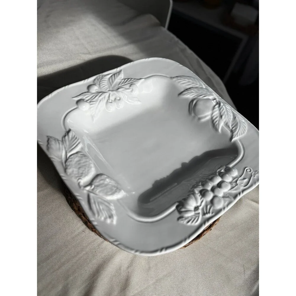 Elegant White Embossed Square Plate